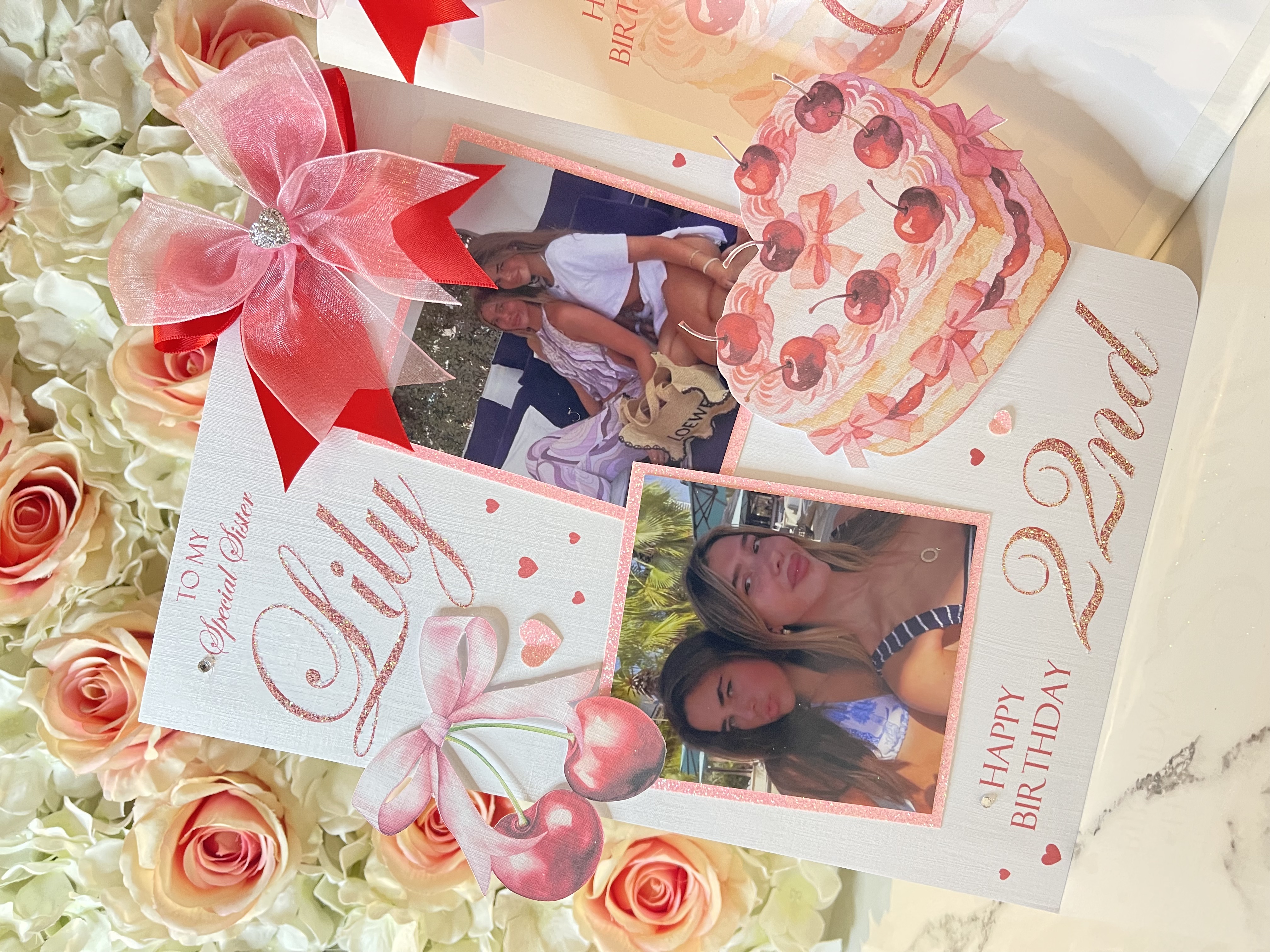 Cherry Heart Cake Photo Card