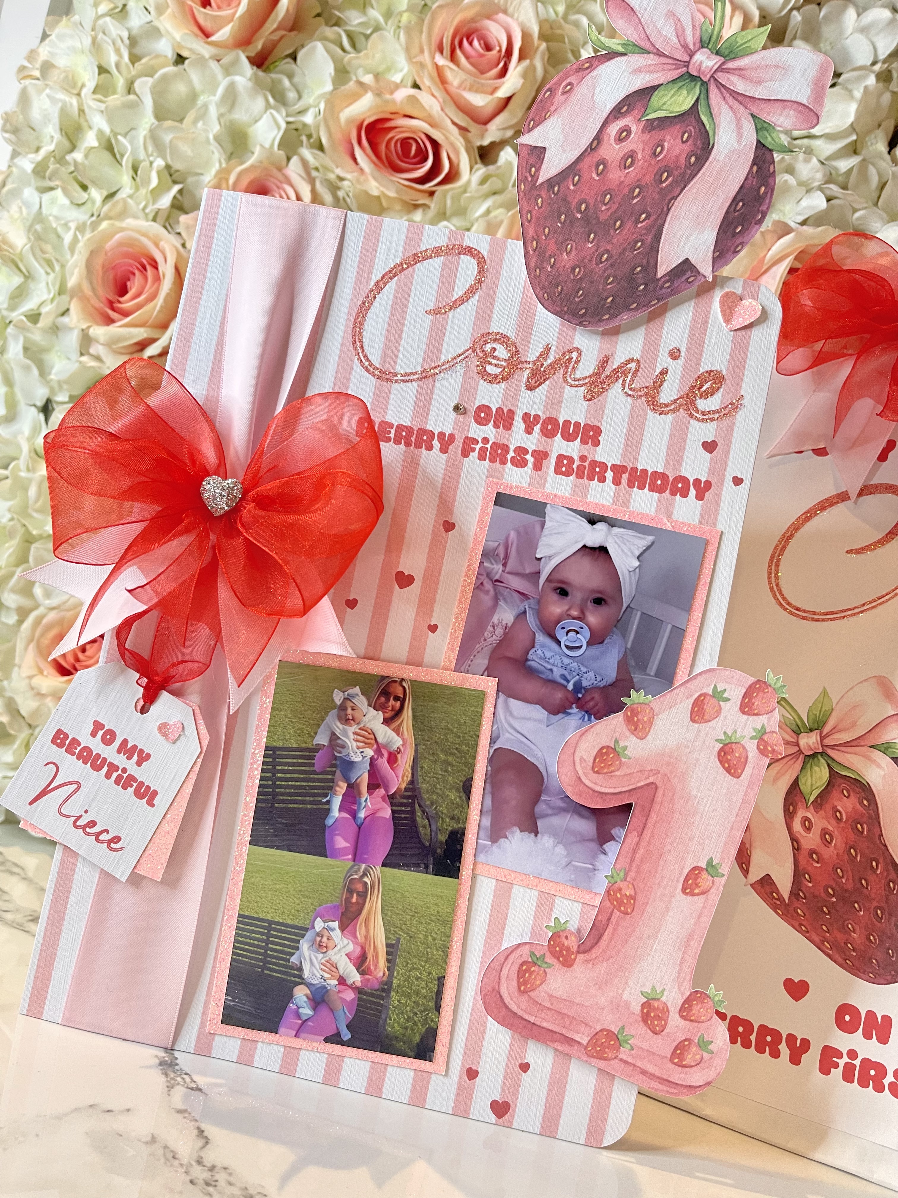 Strawberry Theme Bow Photo Card