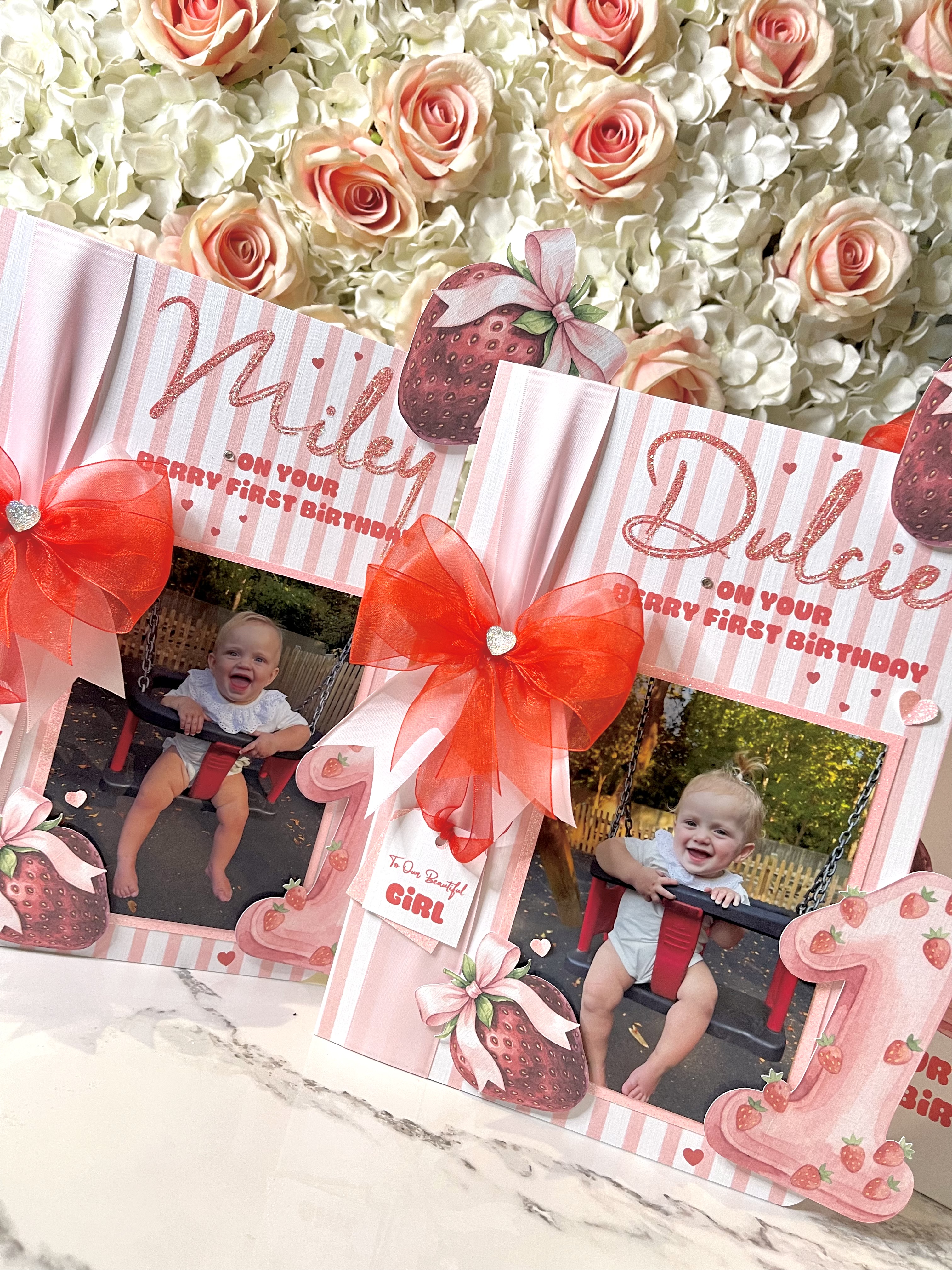 Strawberry Theme Bow Photo Card view 2