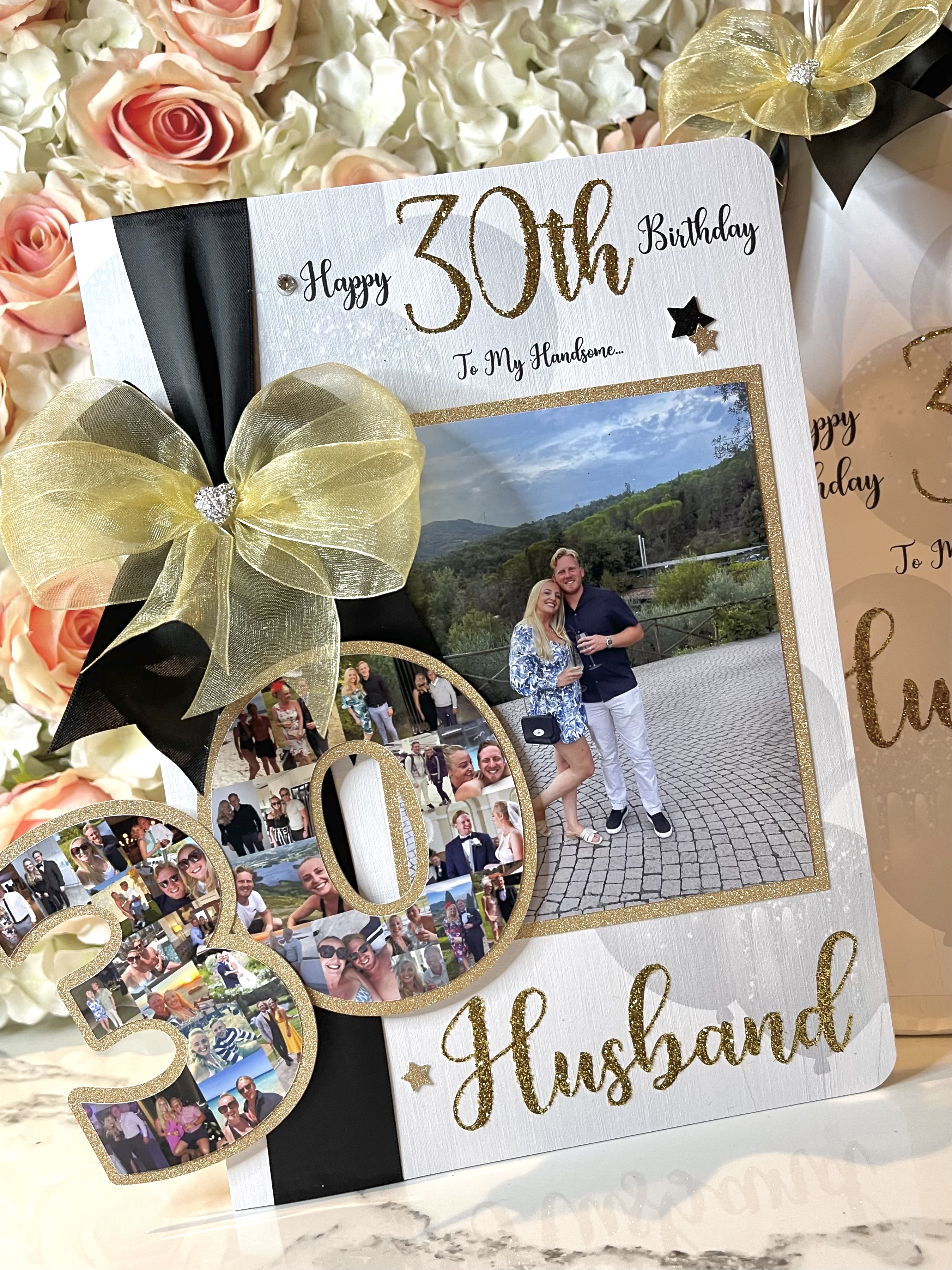 Number Photo Collage Bow Card view 2