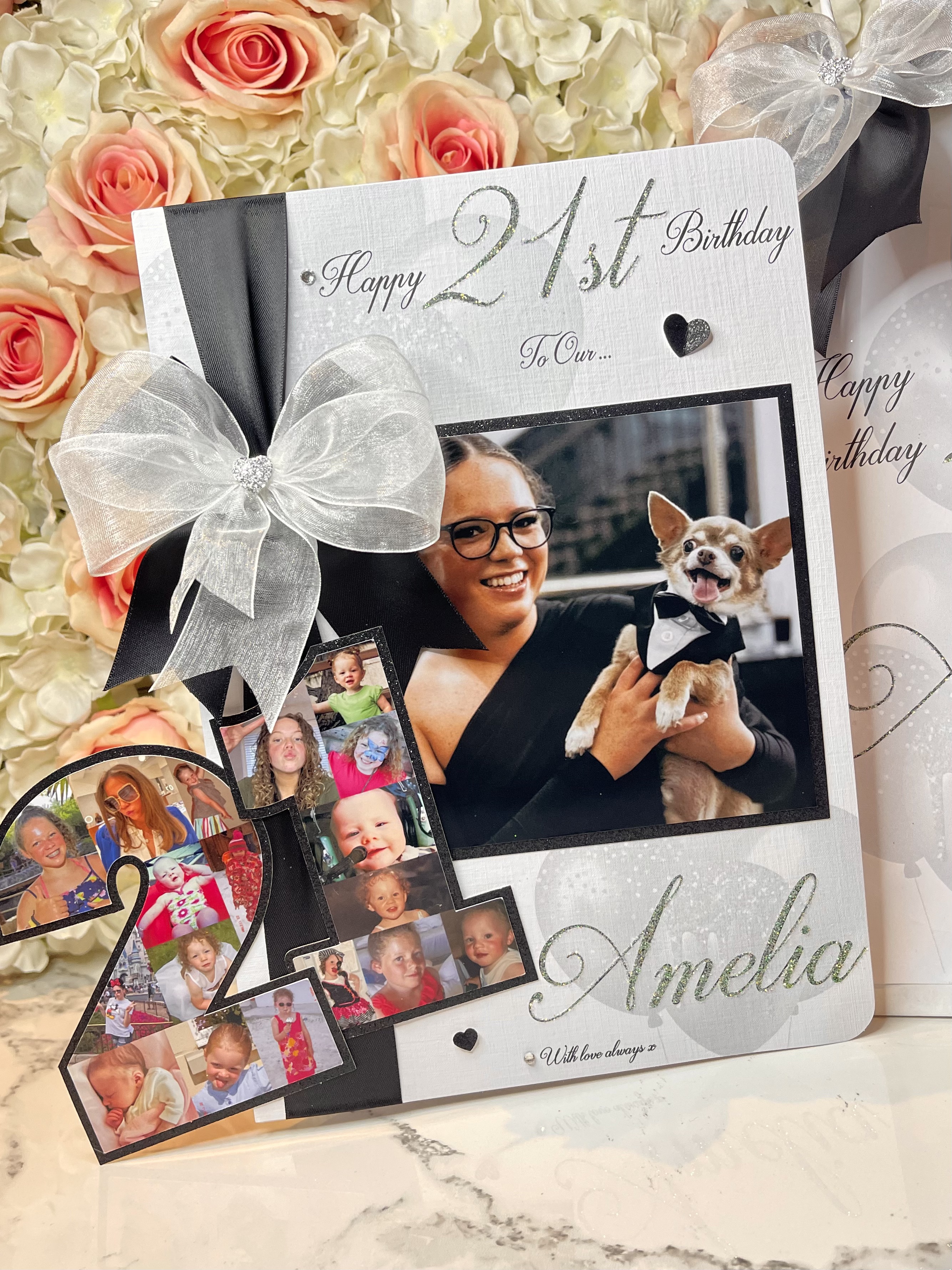 Number Photo Collage Bow Card