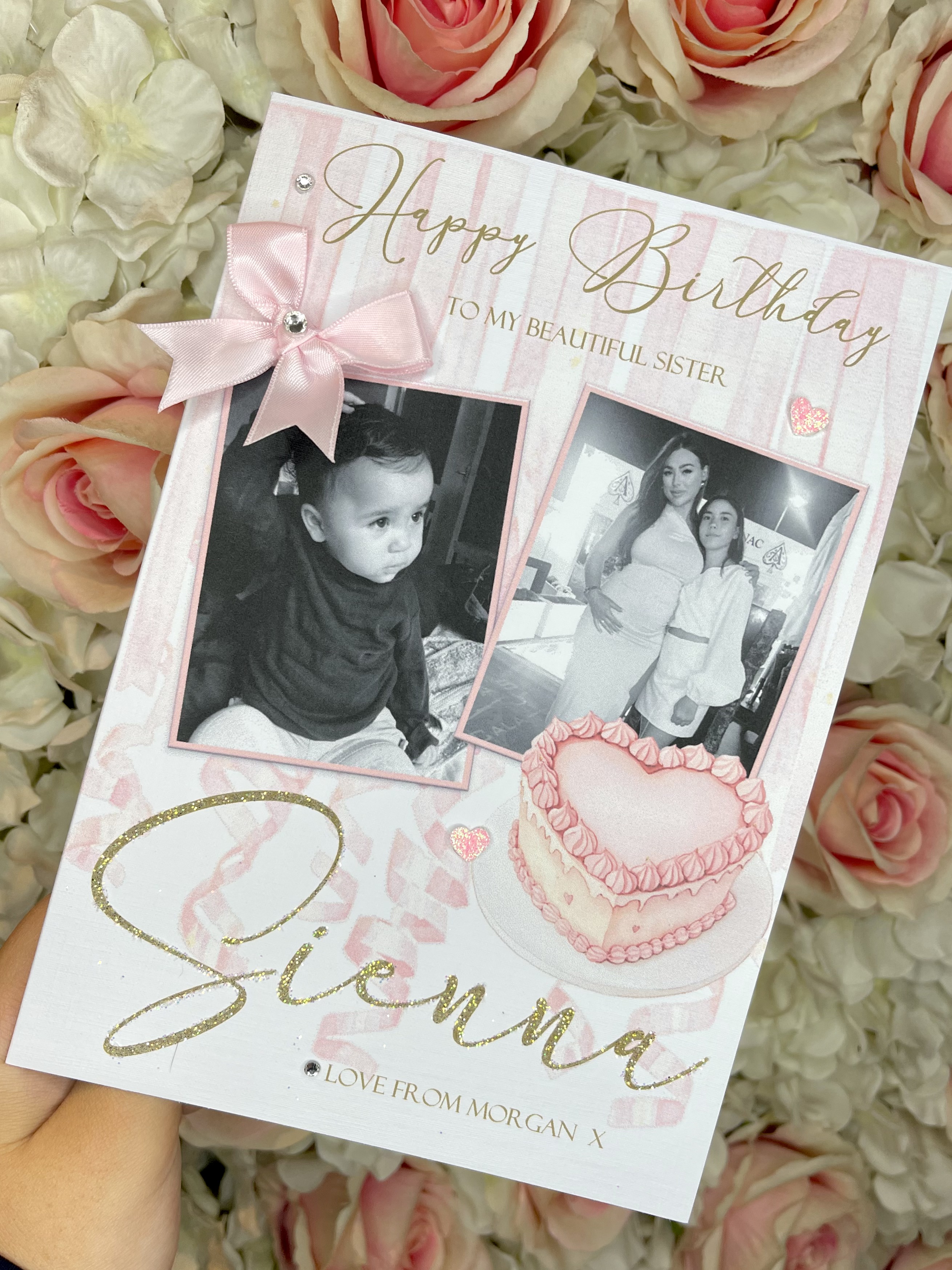 Pink Heart Cake Photo Card view 2
